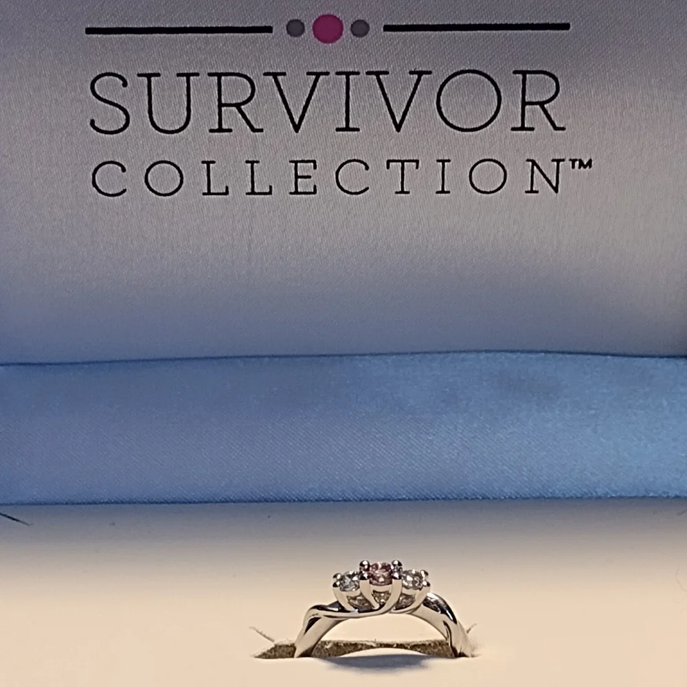 Breat Cancer White&Pink Topaz 925 Silver Joanna Ring Size 6 -Survivor Collection - Picture 8 of 15